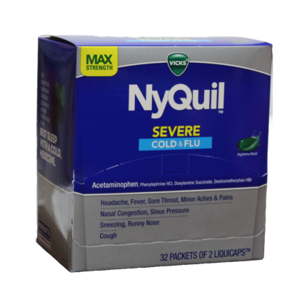 NYQUIL SEVERE COLD&FLU 32 PACKETS OF 2 LIQUICAPS